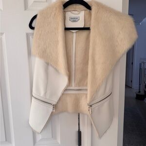 Bebe Cream Leather & Faux Fur Vest